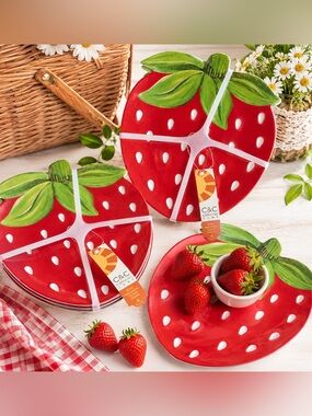 🍓 New With Tags – Set of 4 Strawberry Shaped Melamine Salad Plates 🍓